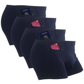 LUEXBOX Pocket Underwear for Men with Secret Hidden Pocket, Travel Boxer Briefs, Medium Size 4 Packs (Dark Blue)