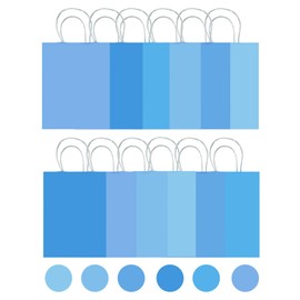 Doouble DIY Paper Bag, 12Pcs Elegant Blue Series Goodie Favor Gift Wrap Bag Bulk for Kids Birthday Baby Shower Crafts Wedding Sacks Xmas Party Bag with Reinforced Handles, 8 x 6 x 3"