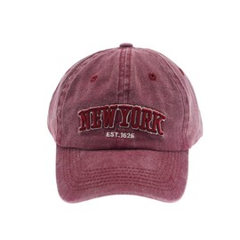 LONGTEN Vintage Baseball Cap 100% Cotton Sun Hat Washed Denim Trucker Cap Embroidery New York for Men Women Adjustable Red
