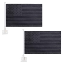 Kind Girl 2 Pack Black USA American Car Flags, 16 x 10 Inch Double Sided, 14 Inch Flag Pole with Window Clip, Suitable for Car, Home, Room, Garden, Office, Entryway