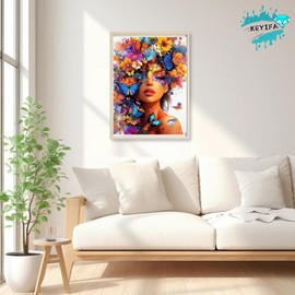 KEYIFA 5D Diamond Art Lady, DIY Diamond Painting Kits for Adults, Round Full Drill, Colorful Flowers Diamonds Dots Mosaic Painting, Crystal Gem Arts Craft for Home Wall Decor 30x40 cm