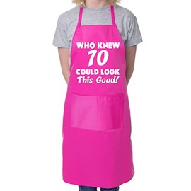 70th Birthday Who Knew 70 BBQ Cooking Funny Novelty Apron Pink