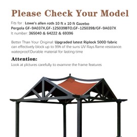 SCOCANOPY Replacement Top Fit for Lowe's Allen Roth 10X10 Ft Gazebo Model #GF-12S039B / GF-9A037X,(Rust Red)