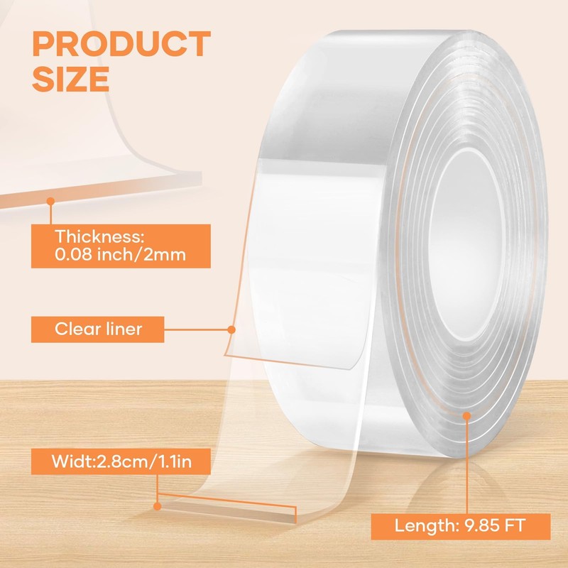 FlyCoco 9.85FT Double Sided Tape Heavy Duty, Multipurpose Removable Adhesive