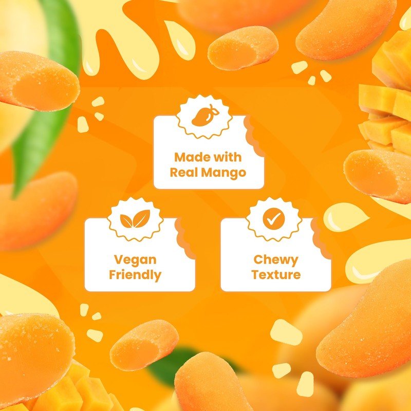 Troopibite Real Mango Gummies, Made with Real Fruit, Vegan Chewy