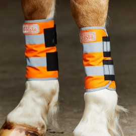 Masta Hi Vis Leg Wraps for Horses | Equestrian High Visibility Reflective Pair of Leg Wrap Fleece Lined | Waterproof Lightweight & Breathable Comfortable Hi Viz Fabric | Orange, Size Small