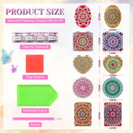 Weysat 10 Pcs Diamond Painting Compact Mirror DIY Portable Pocket Purse Mirror with Diamond Painting Cover Crafts Diamond Art Kits for Women Girls Kids (Mandala)