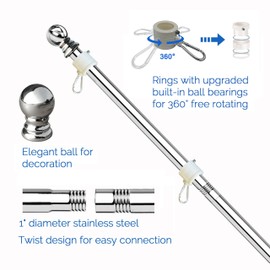 MTB Garden 7ft Stainless Steel Flag Pole with Bracket, 1 inch Flag Pole for Outside House Flagpole Mount