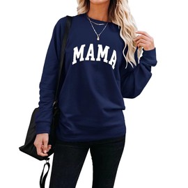 LEEDYA Womens Casual Long Sleeve Graphic Tee Mama Pullover Tops Crewneck Sweatshirts Blouse Shirts Navy Blue XX-Large