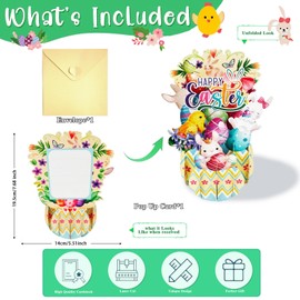 HEYINSHEN 3D Easter Pop Up Card Happy Easter Greeting Cards with Envelopes for Kids Wife Husband Sister 3D Popup Greeting Card Thank You Egg Bunny Cards Blank Notecard Funny Popup Bunny Card Religious