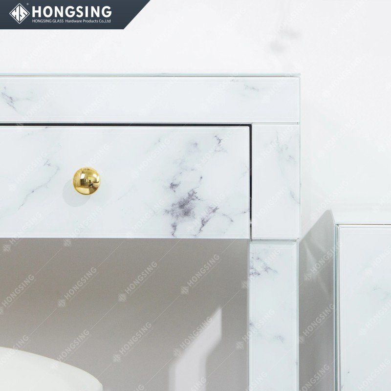 Makeup Vanity Desk for Bedroom Simple White Marble & Pink