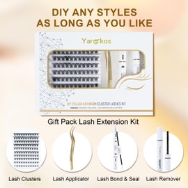Yargkos Lash Extension Kit, 110Pcs 3D DIY False Lashes Clusters, Bond Seal Glue, Eyelash Makeup Remover, Lash Tweezer, Women Individual Home Use Lash Extensions Set, D Curl Mix 8-16mm, A4-White