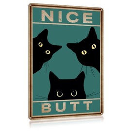 Rousen Bathroom Decor Wall Art Funny Tin Signs Black Cat Decor 8×12 Inch