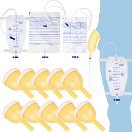 10 Pack Latex Catheter Set with 2*Drainage Bags(2000ml&1000ml) 1 * 750ml Leg Bag for Leak-Proof with External Self-Sealing Adhesive Strips for Male (30mm)
