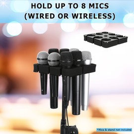 Multi Microphone Holder Holds Up to 8 Mics, with 3/8"-16 Threaded Adapter, Ideal Mics Holder for Stage Organization and Display, Aluminum, Black
