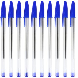 DERAYEE Pack of 10 Biro Crystal Original Ballpoint Pens Medium Tip (1mm) for School and Office - Blue