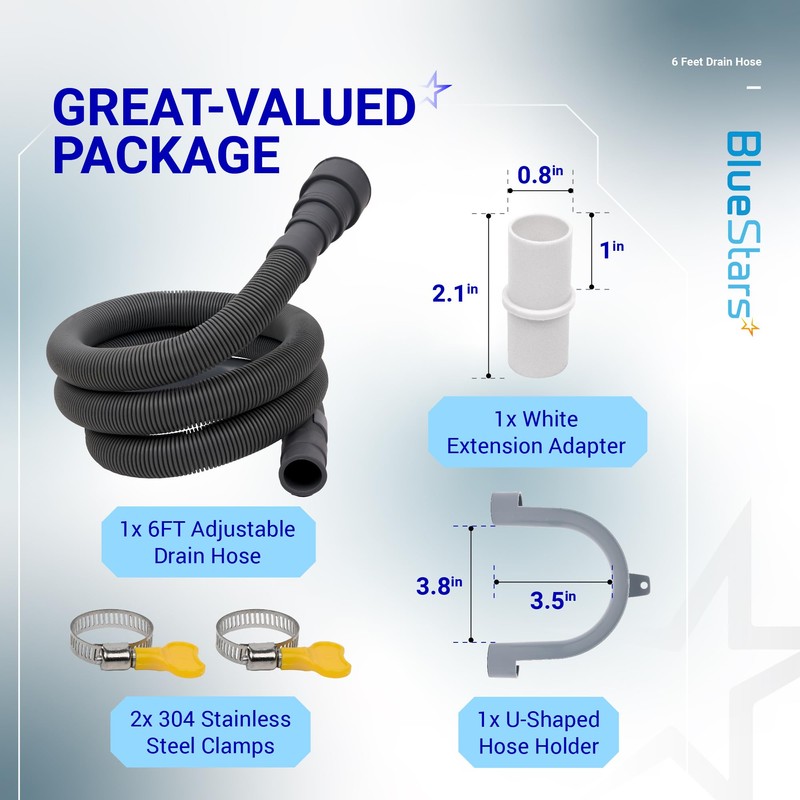 BlueStars 6-Foot Universal Dishwasher & Washing Machine Drain Hose –