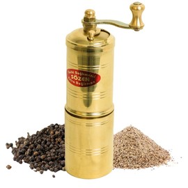Sozen 5.5" Manual Pepper Grinder Brass – Handmade Turkish Pepper Mill, Conical Burr Spice Grinder, Portable Hand Crank Mill for Salt, Peppercorns, and Other Spices with Durable Brass Decor