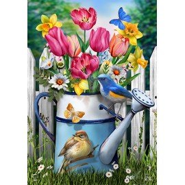 Floral Watering Can Spring House Flag 40" x 28" Briarwood Lane