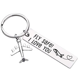 Pilot Gifts “Fly Safe I Love You” Key Chain For Dad Flight Staff Airline Worker Boyfriends Husband Gift Long Distance Traveler Gift For Birthday Anniversary Couple Him Her Men Women