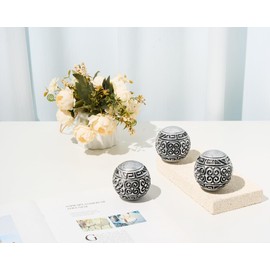 Artconal Feng Shui Orbs Ball for Bowls (Set of 3) Antique Silver Accent Resin 3 inch Decorative Sphere Balls for Bowl Fillers Home Living Room Decoration