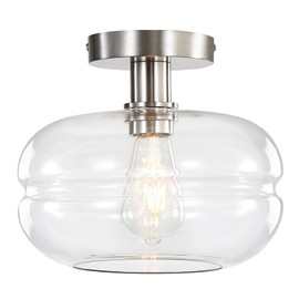 PurtekInfi Semi Flush Mount Ceiling Light Fixture, 10-1/2 Inch Clear Glass Shade, Brushed Nickel Modern Vintage 1-Light E26 Socket Ceiling Light for Hallway Entryway Kitchen Sink Bedroom Bathroom