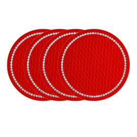 Jagowa 4PCS Bling Car Cup Coasters Rhinestone Car Cup Holder Anti Slip 2.75inch Car Interior Accessories(Red)