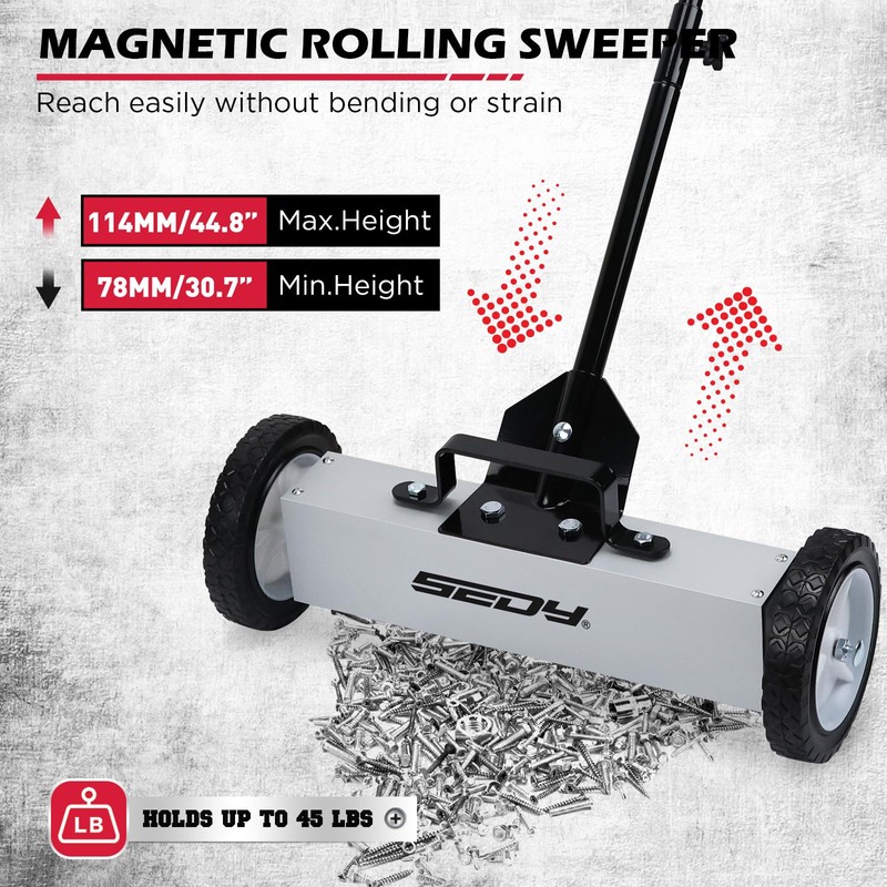 18-Inch Rolling Magnetic Sweeper with 9.5-inch Magnetic Trays, 45-Pound Capacity
