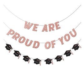 Vofrise We Are So Proud of You Banner Pre-strung Rose Gold Graduation Decorations Class of 2025 Congratulations Graduate Banner for High School College Grad Party Decorations 2025