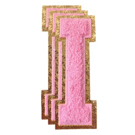 TXSN 3PCS Pink Chenille Letters Patch, Large Size 4-1/2" Iron on Letter Patches Varsity Glitter Patches for Clothing, I
