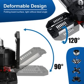 REHAVE Garage Lights Ceiling Led, 12 Panel Plug in Shop Lights with 180W 18000 LM 6500K, 12 Leaf Deformable Multi-Position , E26 E27 Base Ideal for Barn, Workshop, Basement