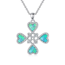enjoylifecreative Clover Necklace for Women Clover Lovers Sterling Silver Witch Knot Necklace with Simulated Green Opal Clover Leaf Clover Jewellery, Sterling Silver