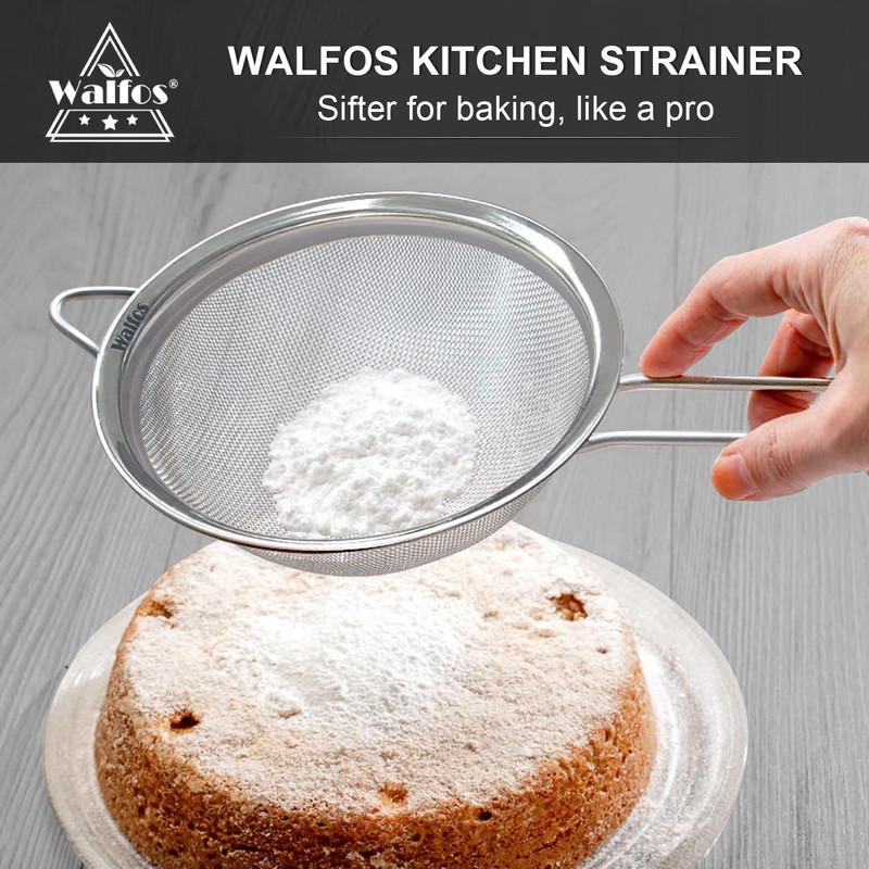 Walfos Fine Mesh Strainer 4PCS, Versatile Kitchen Strainer with Handle