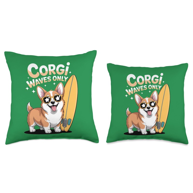 Cute Corgi Surfing Beach Waves Summer Vibes Funny Dog Throw
