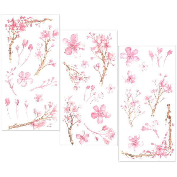3 Sheets Cherry Blossom Tree Washi Stickers, Cherry Flower Stickers,