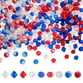 PH PandaHall 270pcs 8mm Red White Blue Beads for Bracelet 9 Styles Glass Crackle Beads Bicone Rondelle Faceted Beads 4th of July Patriotic Beads for Bracelet Necklace Jewellery Making