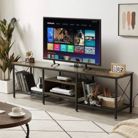 Vecelo TV Stand with Power Outlet Entertainment Media Center for 55/70/85 inch TV Table - Brown, 55 in