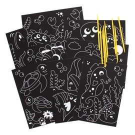 Baker Ross FE310 Sealife Scratch Art Pictures - Pack of 8, Engraving Art for Children, Creative Activities for Kids, Art Set for Creative Minds