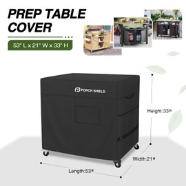 Porch Shield Outdoor Prep Table Cover –Waterproof Patio Dining Cart Cover Fitting Grill Stainless Steel Cart up to 53" L x 21" W x 33" H, Black