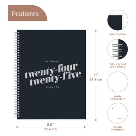 Riley's Planner 2024-2025 Academic Year, 18-Month Diagonal Weekly Planner - Dynamic Weekly & Monthly Agenda Planner, Durable Cover, Notes Pages, Twin-Wire Binding (8.5 x 11 inch, Black)