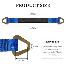 DXNQ 2" × 29" Premium Axle Tie Down Strap with D Rings, Heavy Duty Axle Strap with Protective Sleeve Working Load Limit 6614 Lbs, High Tension Axle Strap for Securing Car Transport (Blue)