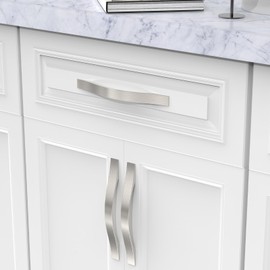 FURNIWARE Pack of 10 Cabinet Handles, Furniture Handles, Brushed Satin Nickel, 160 mm Hole Spacing, Kitchen Handles, Furniture Drawer Handles, Handles for Kitchen Cabinets, Cupboards, Drawer Handles