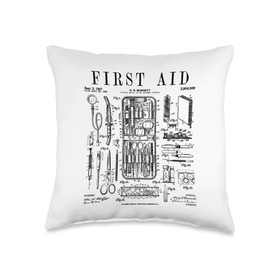 Grandio Design Vintage Patent Drawing Gifts Nurse Doctor Medical First Aid Kit Vintage Patent Print Throw Pillow, 16x16, Multicolor