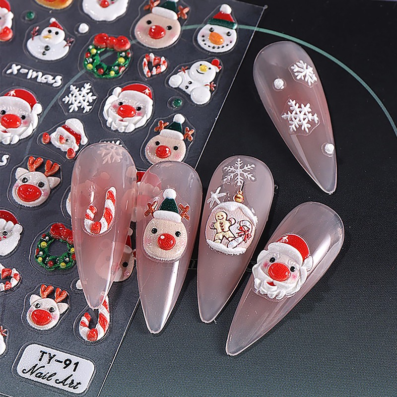 Christmas Nail Art Stickers Decals 5D Embossed Xmas Nail Decals