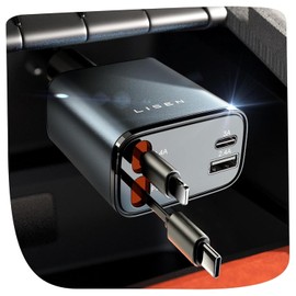 LISEN Retractable 84W Car Charger - Fast USB C Charger for All Devices