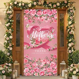 OTTPOOM Large Happy Mothers Day Decorations Mother’s Day Yard Door Cover Pink and Red Flowers est Mom Lawn Decor Party Supplies for Indoor Outdoor Garden Fence Balcony Welcome Home Decor