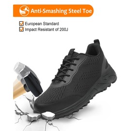 VikoViren Steel Toe Shoes for Men Women Comfy Lightweight Indestructible Non Slip Safety Work Sneakers Warehouse Industry Construction Shoes All Black M7.5