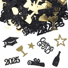 2025 Graduation Decoration Confetti Black Gold, Bachelor Hat Graduation Party Decoration 2025, Pack of 100 Bachelor Decoration Table Decoration, Passed Exam Gift for Graduations and Exam Success