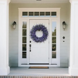 32" Lavender & Eucalyptus Wreath for Front Door, Porch, Window - Large Artificial Greenery Outdoor Wreath for Home, Farmhouse Decor - Spring, Summer, Fall, All Seasons (Purple)