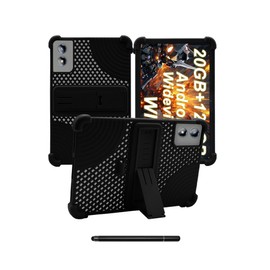 for JUEDUR R700 10 inch Android Tablet Case,BOVUGAC Soft Silicone with Capacitive Pen,Heat Dissipation Design,Adjustable Stand,Shockproof,Kids Friendly(Black)